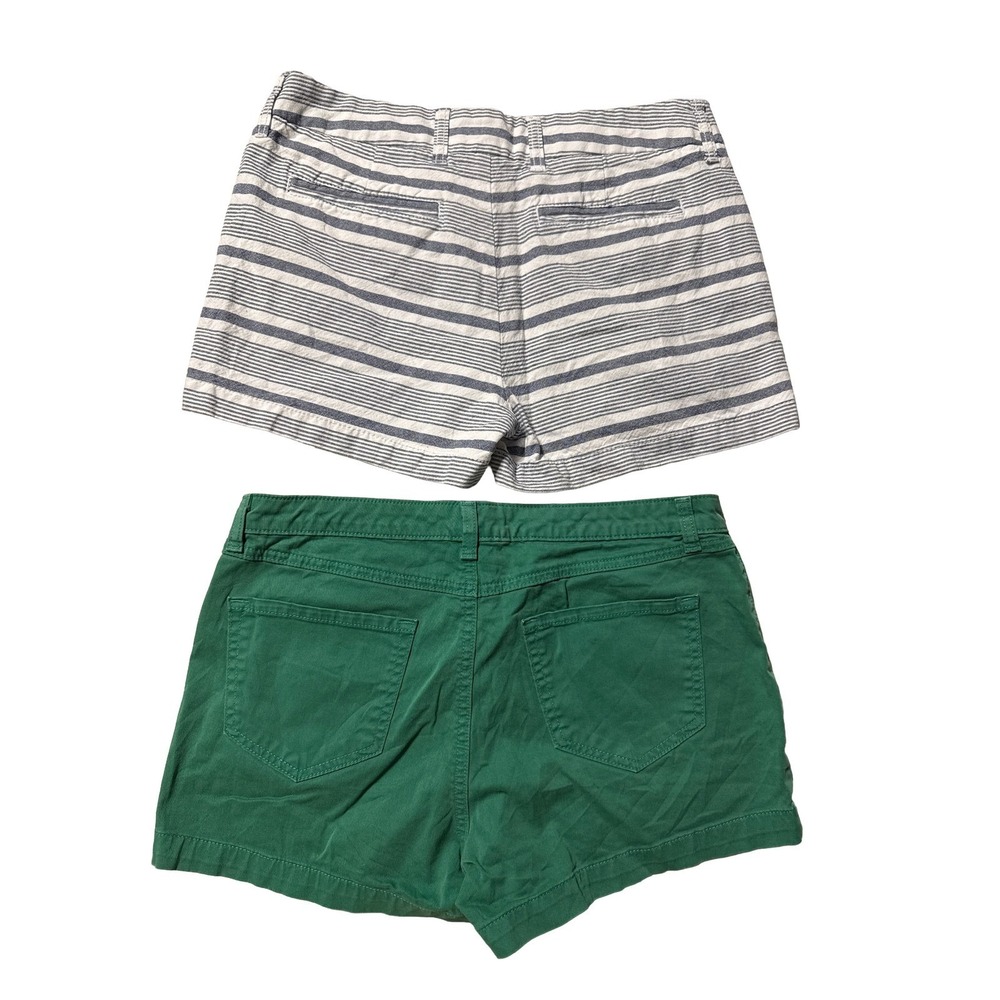 GAP Womens Shorts Size 8 Lot 2 Green Stretch Blue Stripe Cotton Summer Casual
